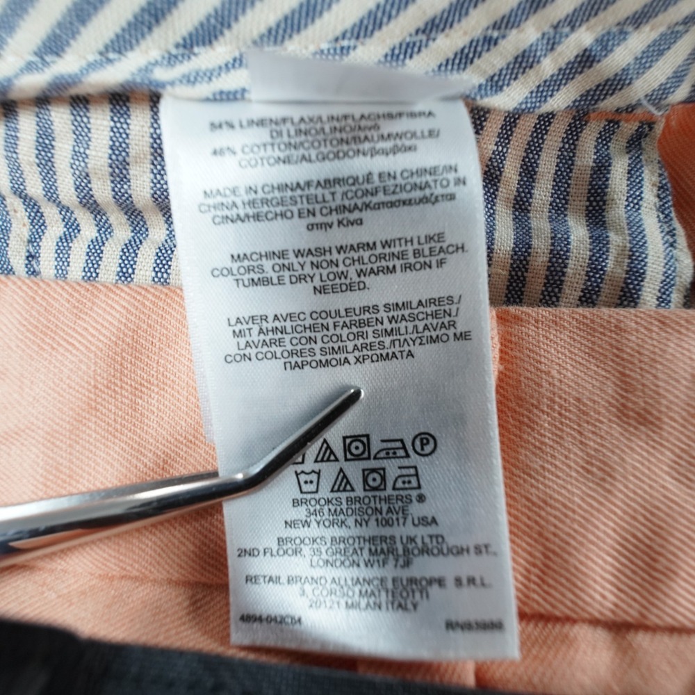 Brooks Brothers Baird McNutt Linen Pants Men 40 Clark Melon Orange Resort Preppy - Picture 10 of 13